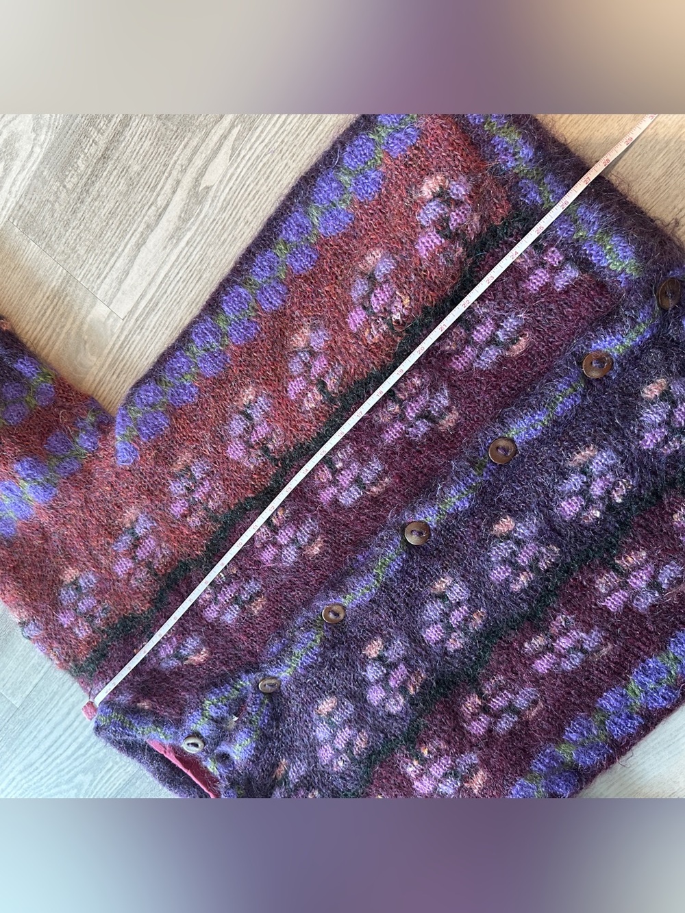 Vintage Blarney Purple Mohair Wool Floral Knit Button Cardigan Coat Medium - Picture 10 of 11